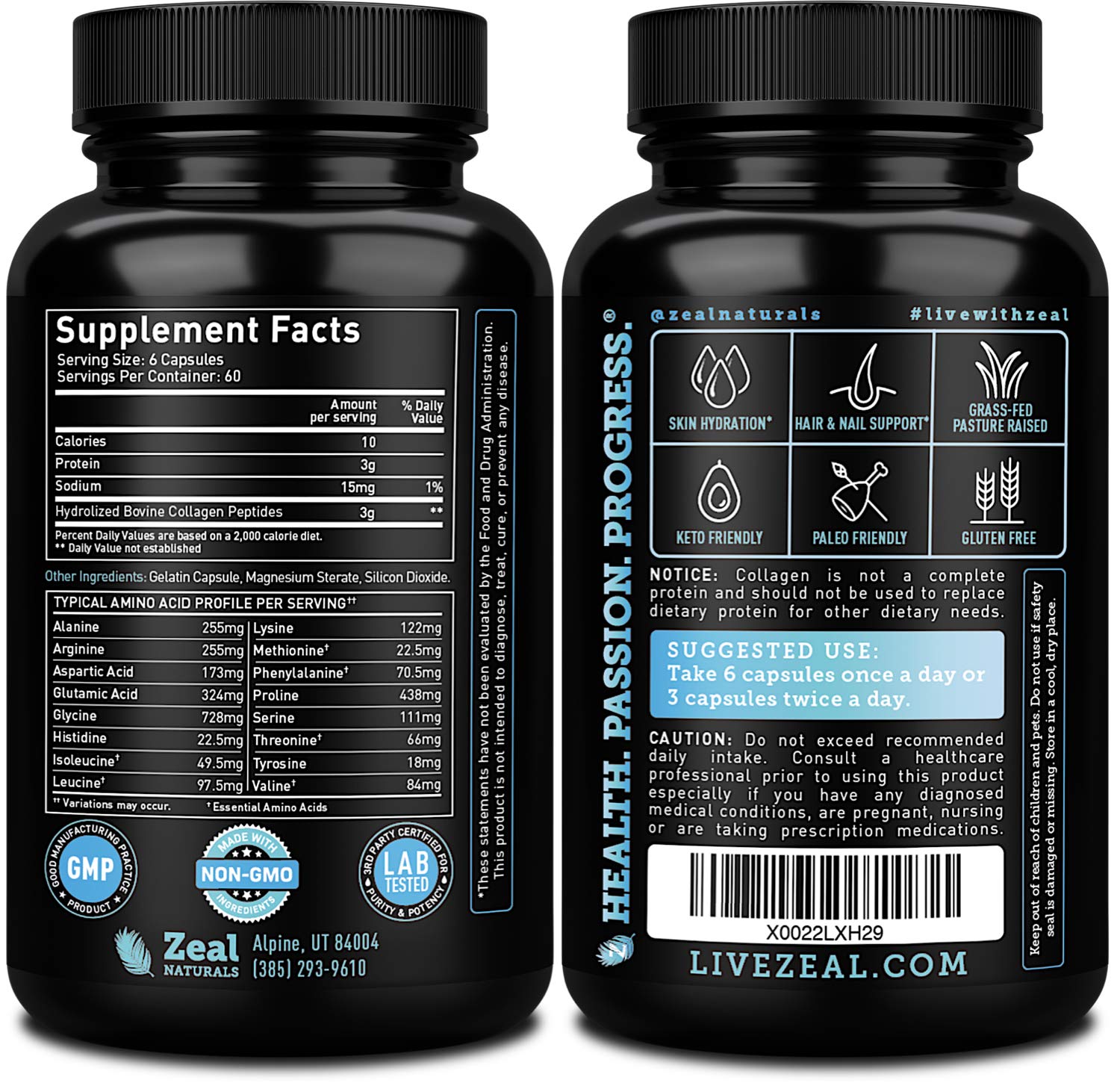 Zeal Naturals Collagen Peptides Collagen Pills (360 Capsules) Grass Fed Collagen Pepetide Powder - Hydrolyzed Collagen Powder for JointTendon SupplementHair Skin and Nails - Zeal Naturals buy australia supplements