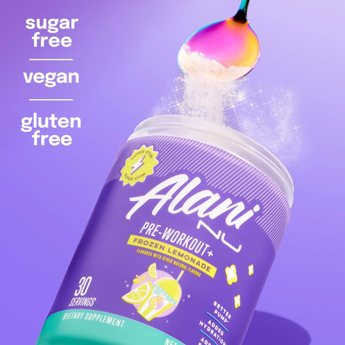 Alani Nu Pre Workout+ Powder Frozen Lemonade, Extra Boost, Sugar Free, 300mg Caffeine, L-Theanine, Beta-Alanine, Citrulline, 30 Servings Alani Nu