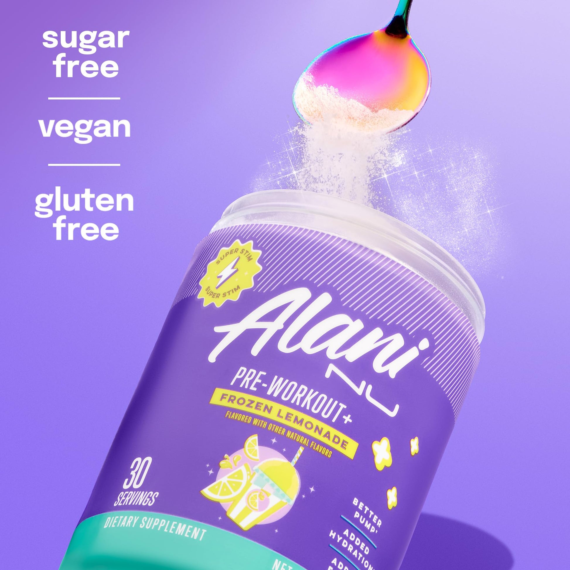Alani Nu Pre Workout+ Powder Frozen Lemonade, Extra Boost, Sugar Free, 300mg Caffeine, L-Theanine, Beta-Alanine, Citrulline, 30 Servings Alani Nu buy australia supplements