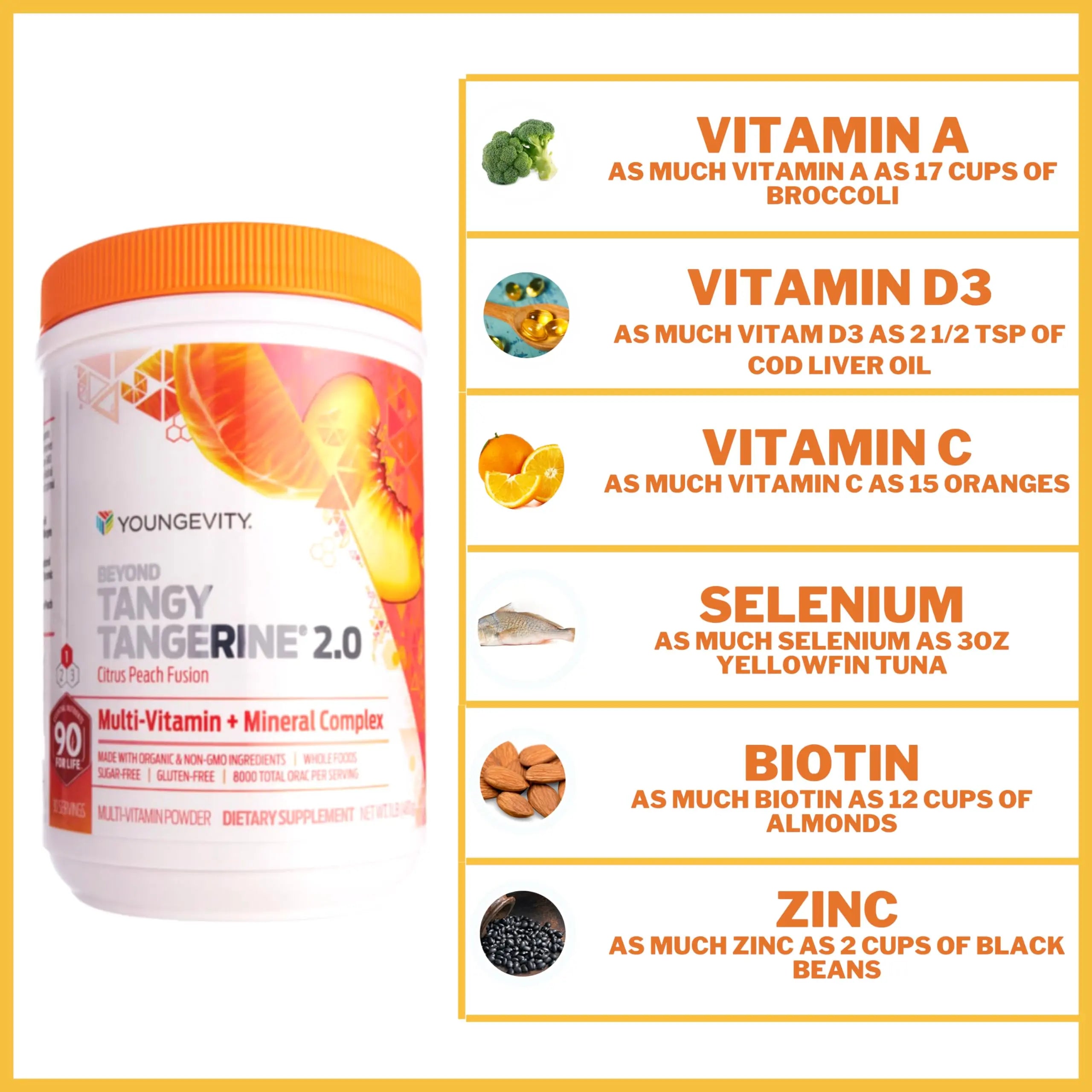 Youngevity Beyond Tangy Tangerine 2.0 Citrus Peach Ultimate Multi-Vitamin & Mineral Complex - Made with Natural & Whole Foods | 8,000 ORAC | 2 Canisters Youngevity buy australia supplements