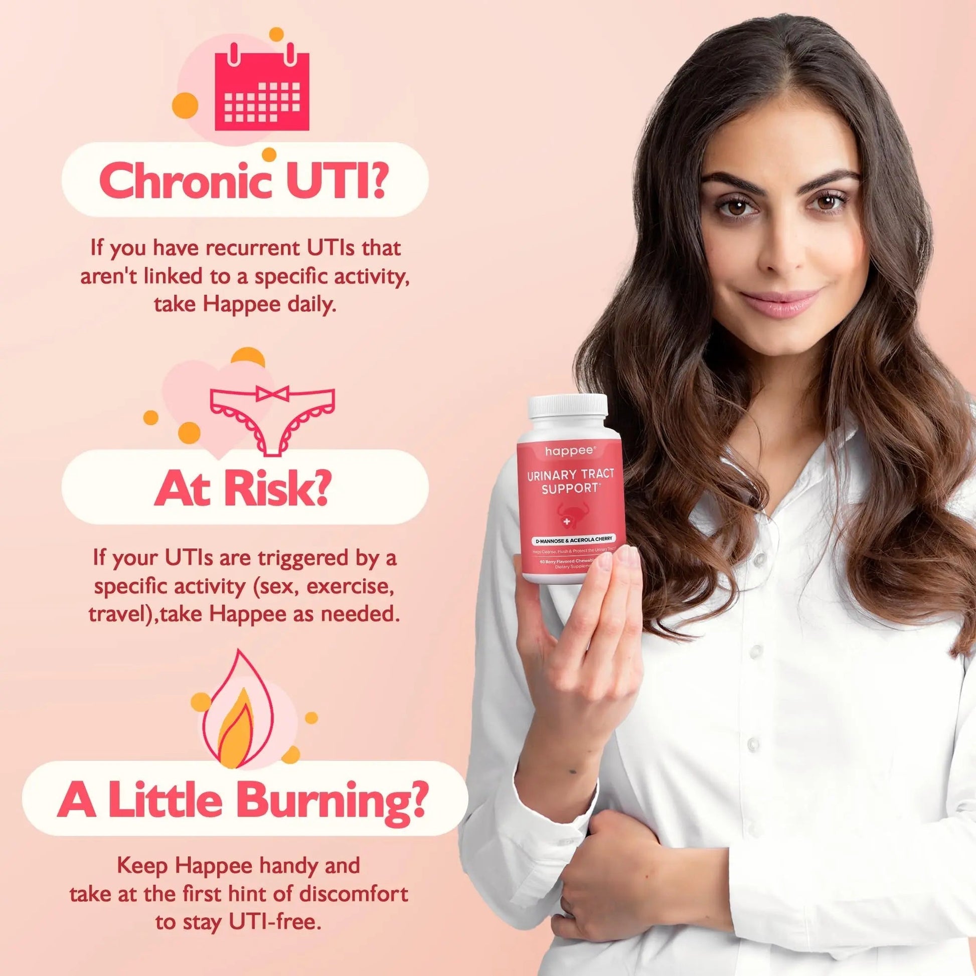 Happee Urinary Tract Health Supplement for Women & Men – Fast-Acting UTI Relief and Prevention, 500mg D-Mannose & Antioxidants, Supports Kidney and Bladder Health, Berry Flavor, 60 Chewables Happee buy australia supplements