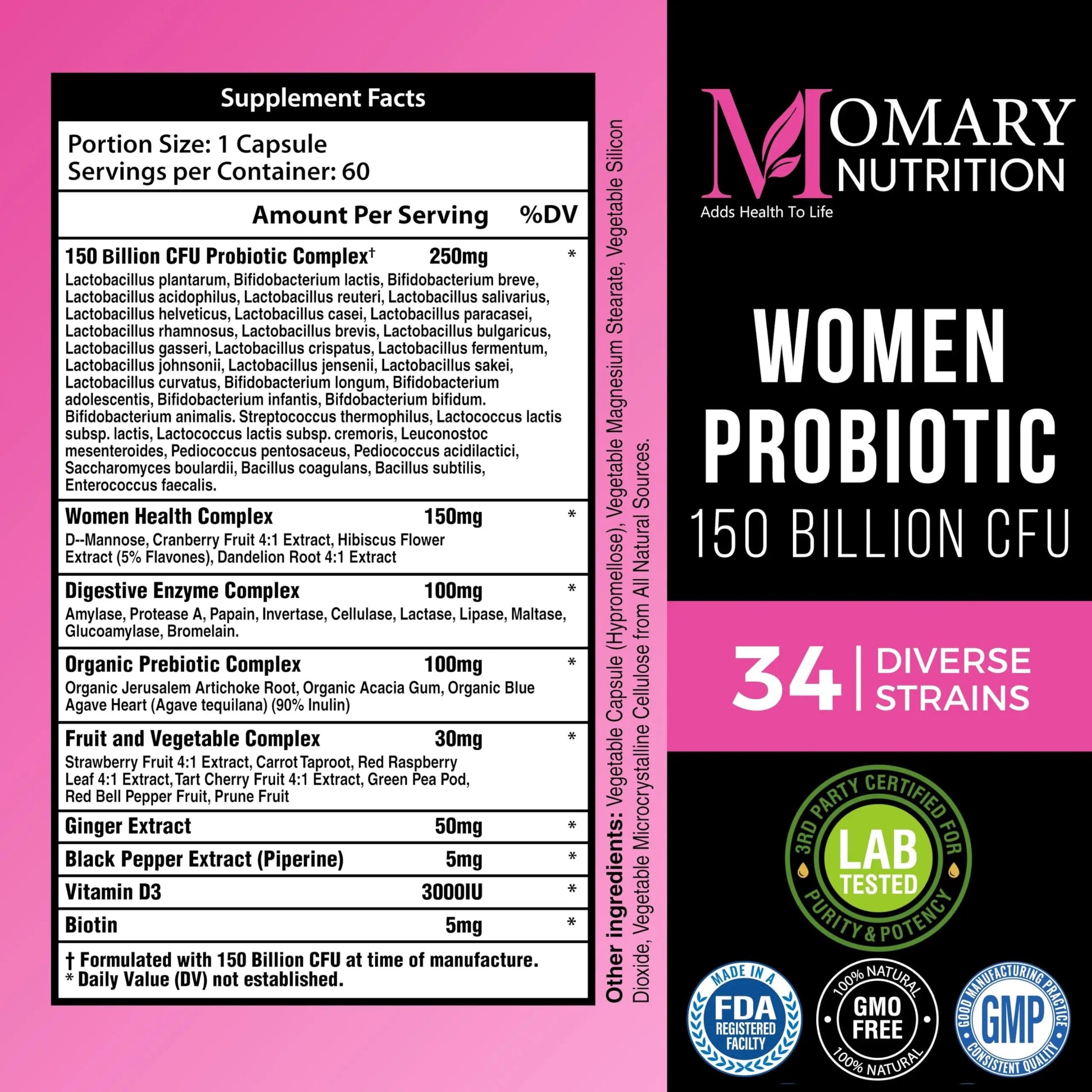 9-in-1 Bio Cultures Complex for Women – 150 Billion CFU Probiotics with 34 Diverse Strains, Organic Prebiotics, Postbiotics, Digestive Enzymes & Biotin – Supports Digestive Balance & Gut Microbiome MOMARY NUTRITION buy australia supplements