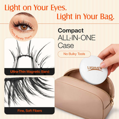 LASHVIEW Upgrade Magnetic Eyelashes with Applicator,No Glue Needed Natural Wispy Magnetic Lashes, Reusable Soft Magnetic Eyelashes, Cat Eye Look Easy to Wear & Remove (AN26) LASHVIEW