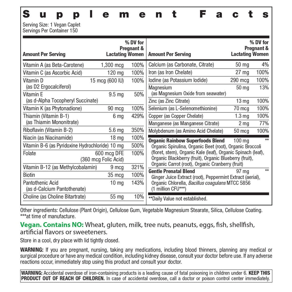 Rainbow Light Prenatal One Multivitamin Support from Conception to Postnatal, High Potency, Clinically Proven Absorption of Vitamin D, B2, Folate, Calcium Rainbow Light