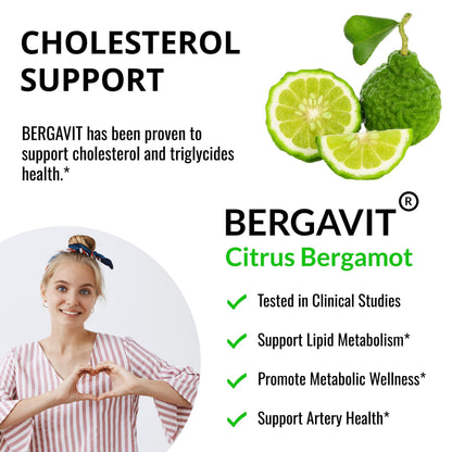 UpNourish BERGAVIT Citrus Bergamot Cholesterol Supplement - Italian Citrus Bergamot Extract 550mg for Women and Men 90 Vegan Capsules UpNourish