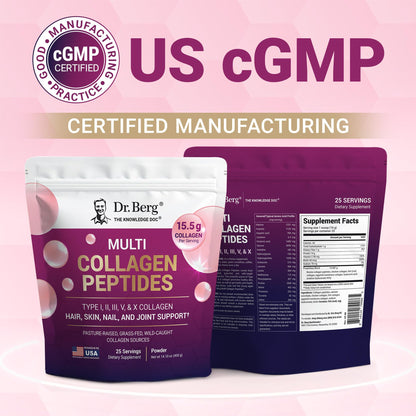 Dr. Berg Multi Collagen Peptides Powder Types I, II, III, V, X - Unflavored Collagen Powder w/ 14 g of Protein - Grass-Fed Dr. Berg Nutritionals