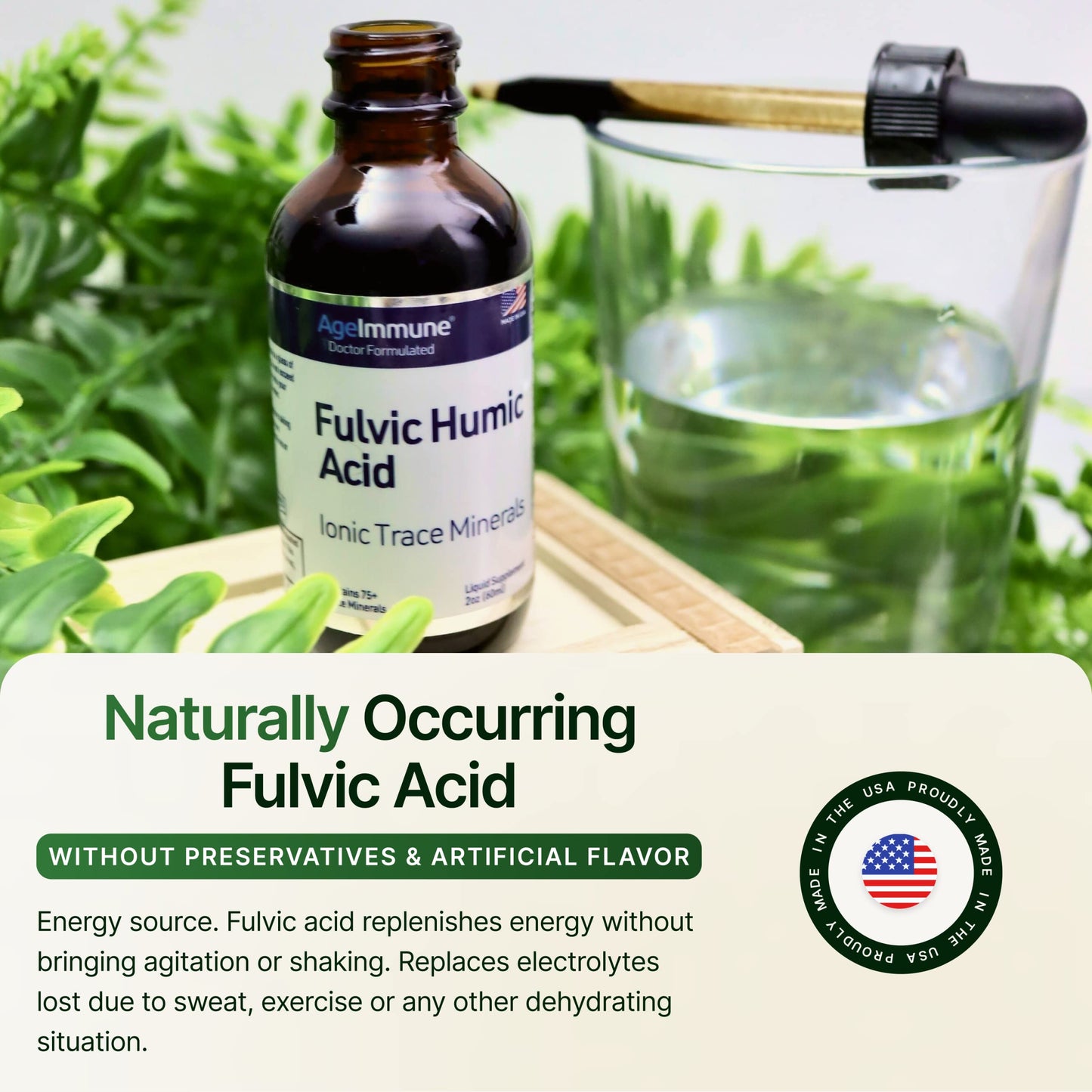 Fulvic Humic Acid 75 + Trace Minerals Liquid Supplement - Plant Derived in USA - Fulvic Acid Minerals Concentrate for Energy, Gut Health and Hydration AgeImmune