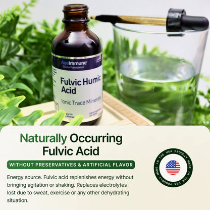Fulvic Humic Acid 75 + Trace Minerals Liquid Supplement - Plant Derived in USA - Fulvic Acid Minerals Concentrate for Energy, Gut Health and Hydration AgeImmune