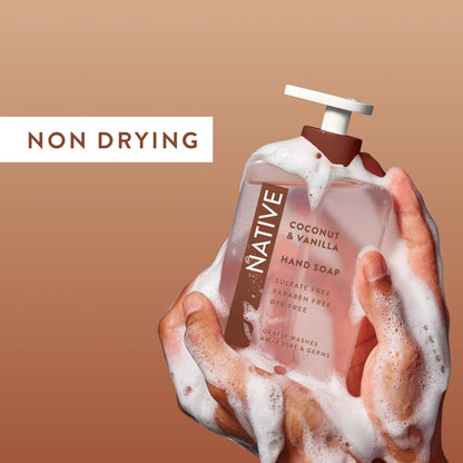 Native Liquid Hand Soap, Coconut & Vanilla Scent, Non-Drying Formula for Soft, Smooth Hands, Made with Plant-Based Cleansers, Sulfate & Paraben Free, 13 oz Bottle Native