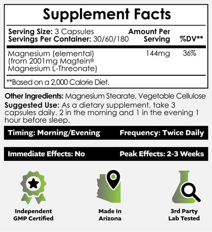 Nootropics Depot Magtein Magnesium L-Threonate Capsules | 90 Count | Mineral Supplement | Natural | Supports Mitochondrial Function | Boosts Energy and Cognitive Function