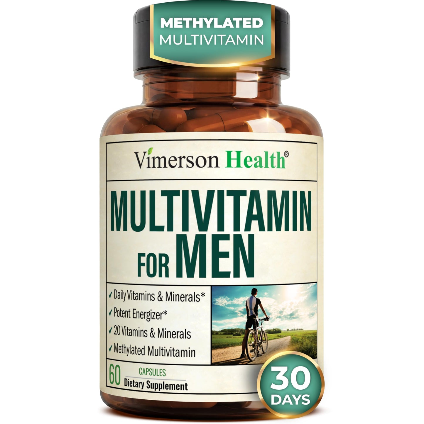 Multivitamin for Men with Methylated Vitamins and Chelated Minerals for Energy, Focus and Immune Health – Premium Daily Mens Vimerson Health