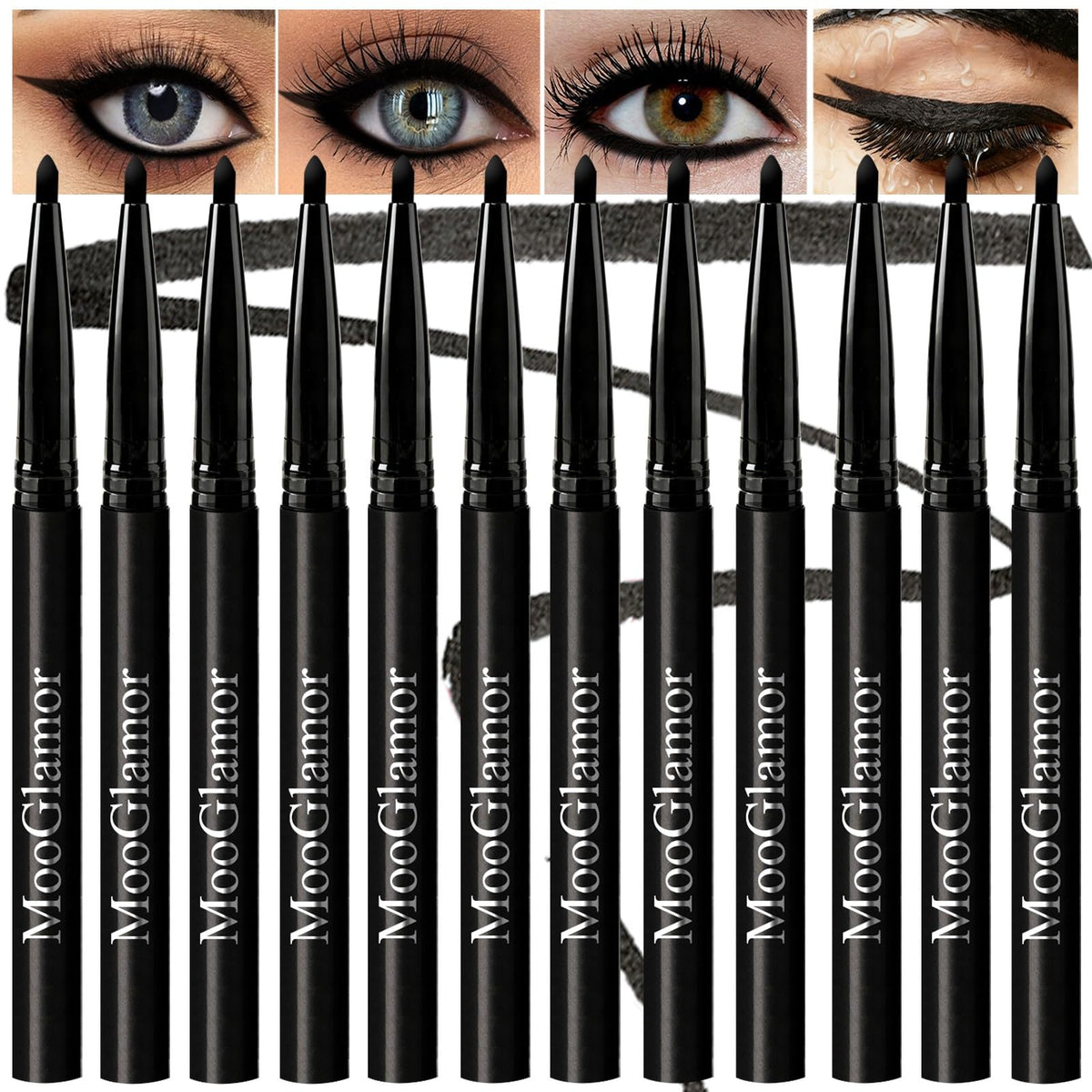 MooGlamor 12 Pack Black Gel Eyeliner Pencil Waterproof Retractable Eyeliner MooGlamor