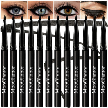 MooGlamor 12 Pack Black Gel Eyeliner Pencil Waterproof Retractable Eyeliner MooGlamor