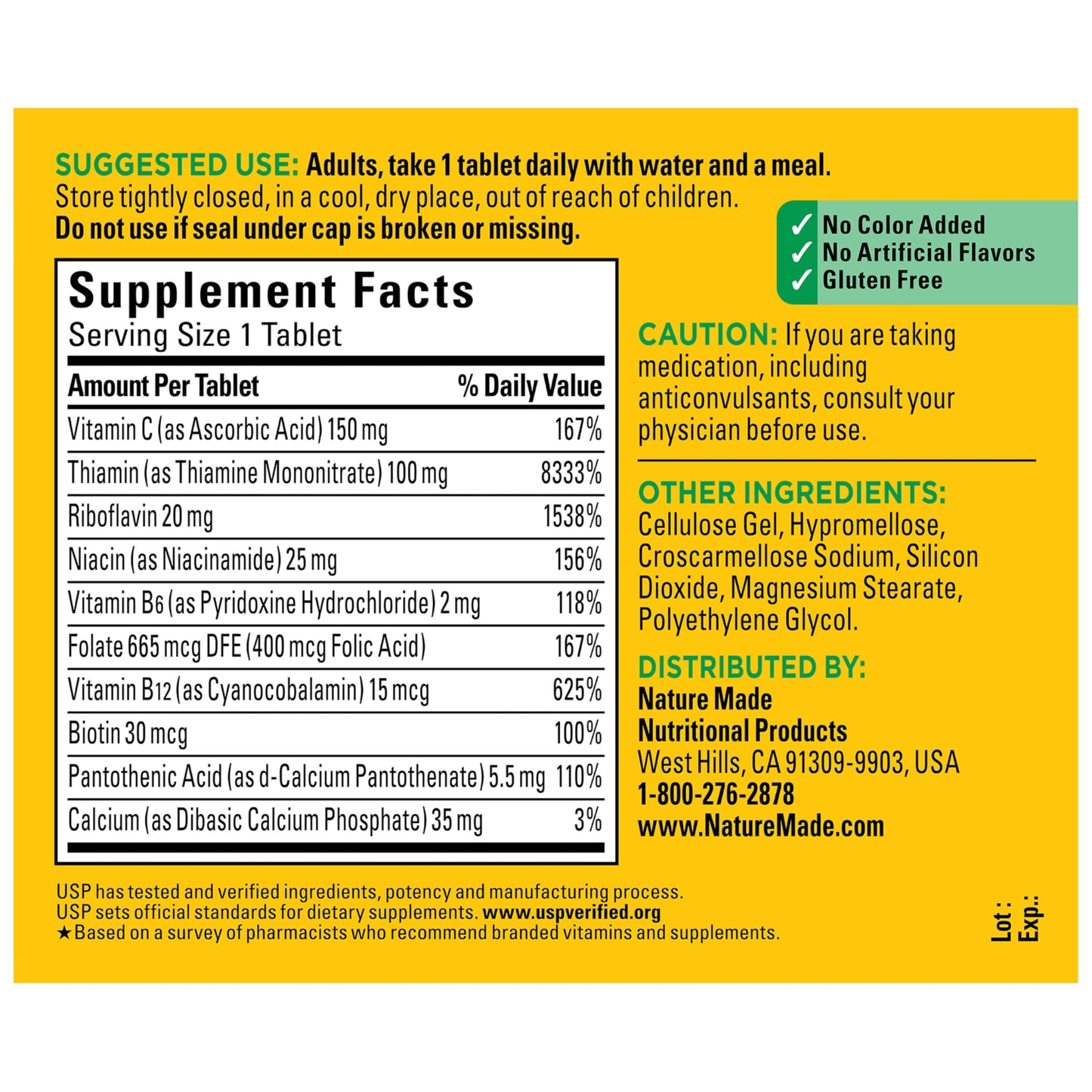 Nature Made Super B Complex with Vitamin C & Folic Acid, B Complex Vitamins for Women and Men, Dietary Supplement Nature Made