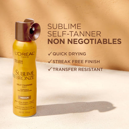 L'Oreal Paris Sublime Bronze Self Tanning Mist, Medium to Natural Spray Tan, 4.6 oz L'Oreal Paris