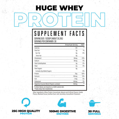Huge Whey, Protein Powder for Muscle Gain, 25g Protein, 12g EAAs, Supports Muscle Growth, Performance & Recovery (Chocolate Brownie, 30 Servings)