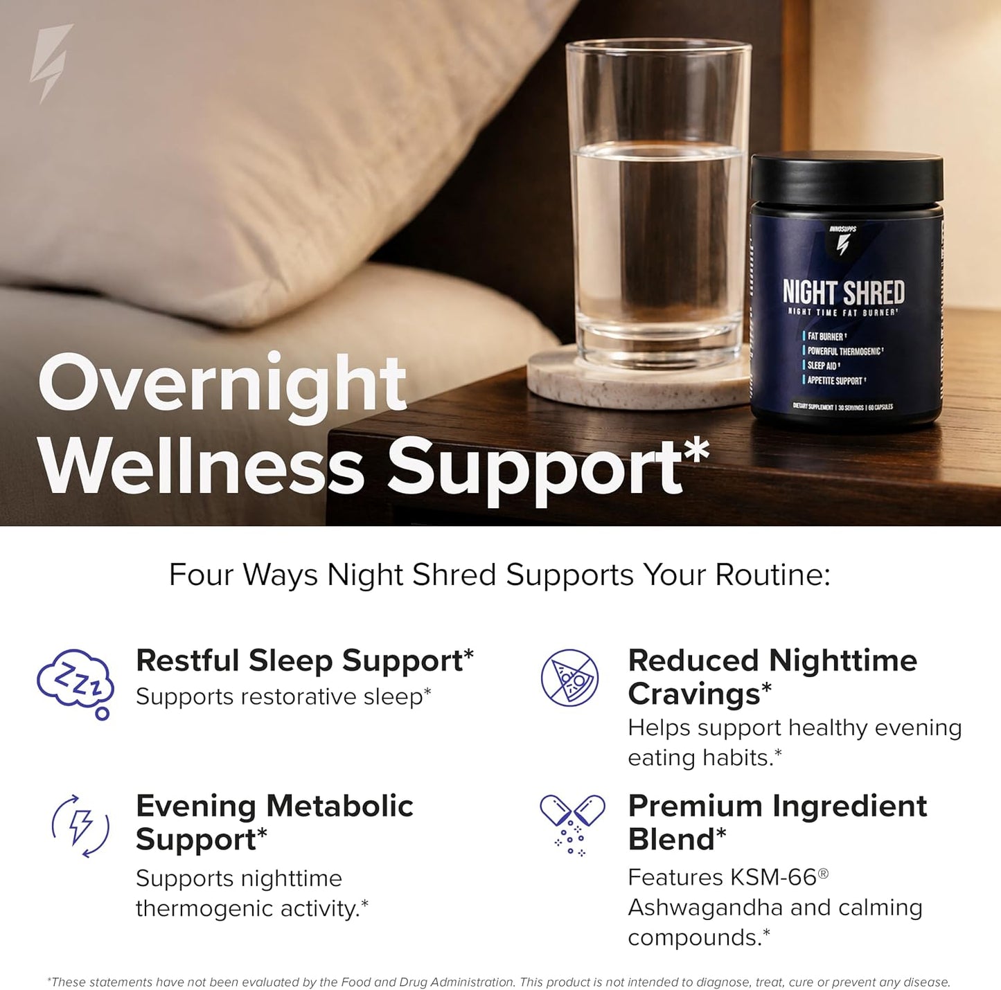 InnoSupps Night Shred Fat Burner and Natural Sleep Support | Ashwaganda, 5-HTP, CLA, Melatonin | Appetite Suppressant | Weight Loss Support Nighttime Fat Burning (180 Vegetarian Capsules)