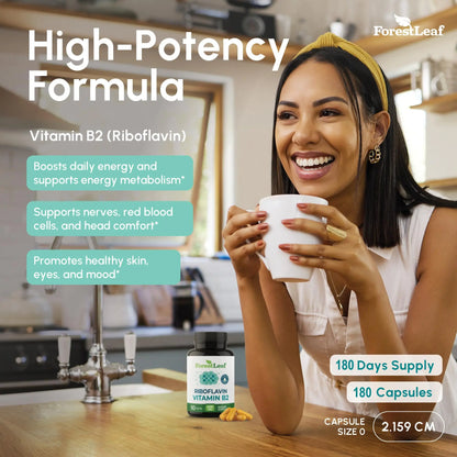 Vitamin B2 Riboflavin 400mg - Energy, Skin & Cellular Health Supplement - Nervous System Support - Vitamin B 2 Vit B - Non-GMO & Gluten Free - B2 Vitamin 400mg ForestLeaf