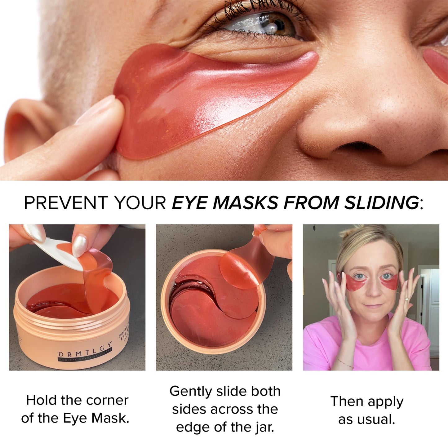 DRMTLGY Brightening Eye Masks – Biodegradable Hydrogel Under Eye Patches with Caffeine, Peptides, Hyaluronic Acid & Niacinamide DRMTLGY