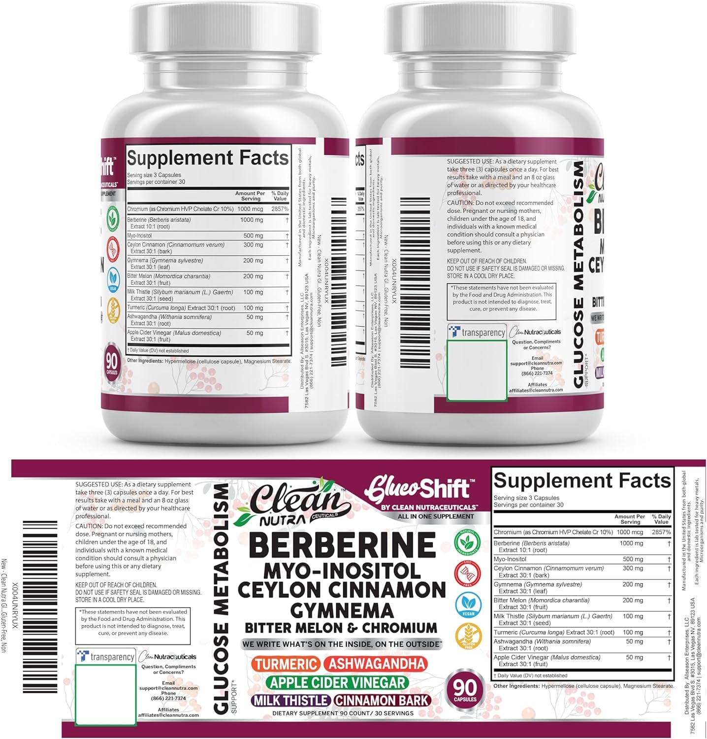 Clean Nutra Berberine Supplement Myo-Inositol Ceylon Cinnamon Gymnema Bitter Melon Chromium Complex for Digestion, Antioxidant Support & Wellness 90 Vegan Capsules Non-GMO Clean Nutraceuticals buy australia supplements