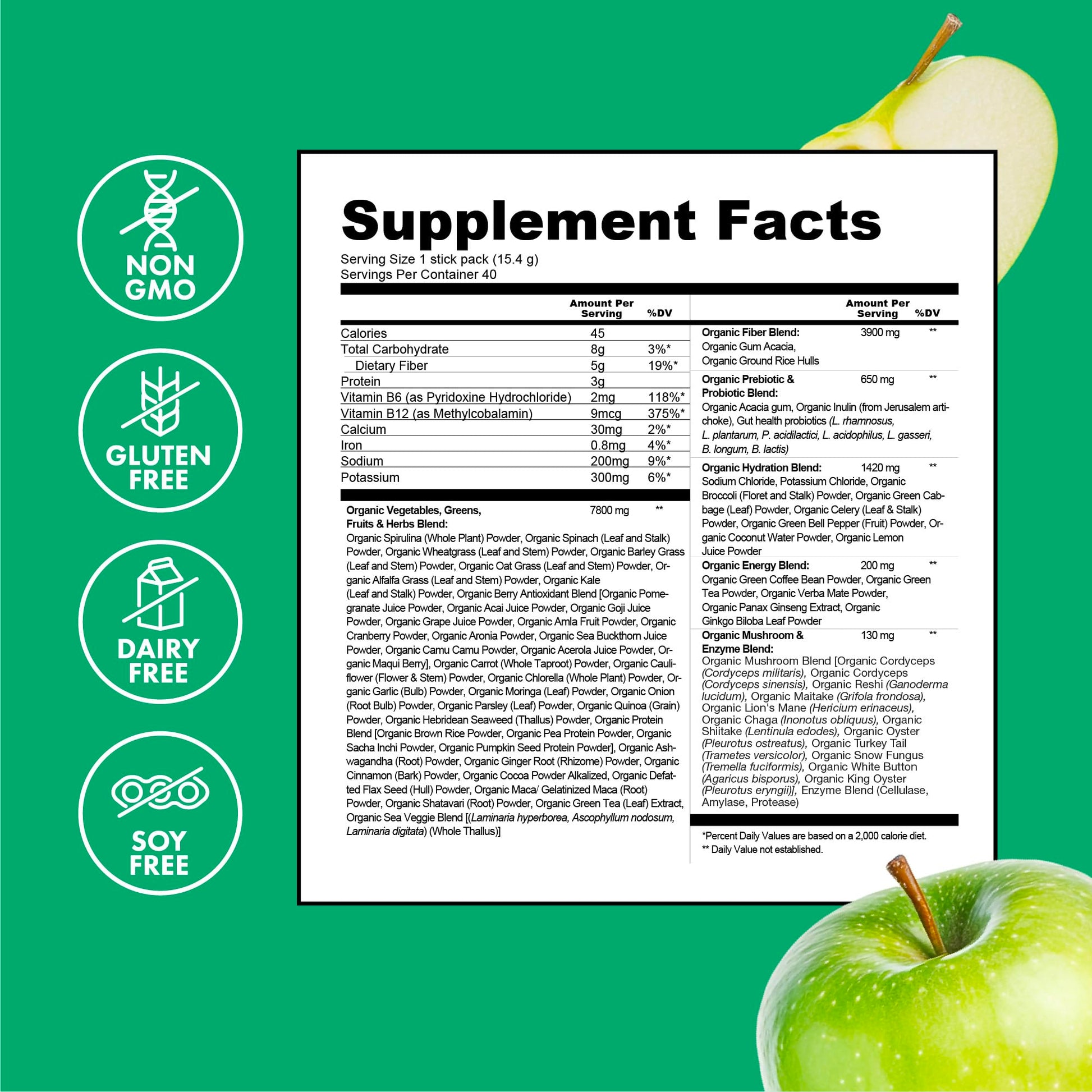 Zena Nutrition Organic Super Greens Energy & Hydration Powder, 70+ Superfoods, 0 Sugar, 5G Fiber, Spirulina, Chlorella, Prebiotics/Probiotics, Natural Caffeine + Electrolytes, 40 Drink Mix Packets Zena Nutrition buy australia supplements