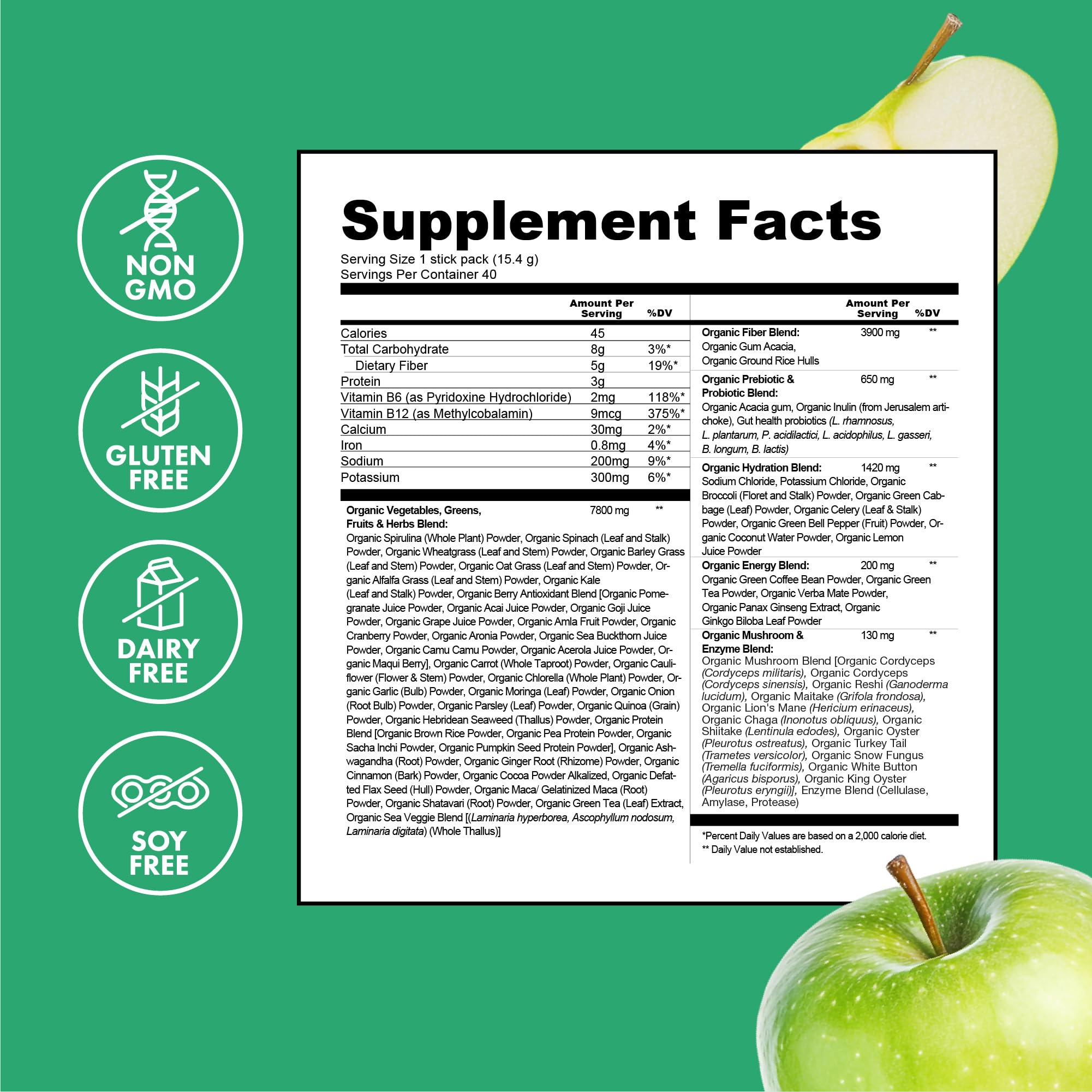 Zena Nutrition Organic Super Greens Energy & Hydration Powder, 70+ Superfoods, 0 Sugar, 5G Fiber, Spirulina, Chlorella, Prebiotics/Probiotics, Natural Caffeine + Electrolytes, 40 Drink Mix Packets Zena Nutrition buy australia supplements