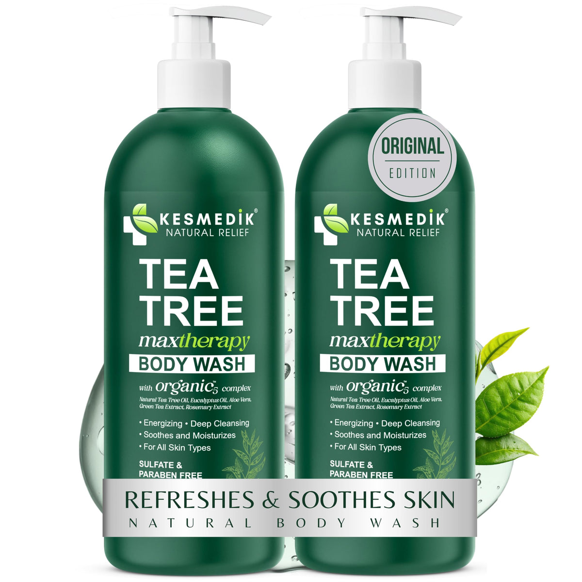 Tea Tree Body Wash MaxTherapy with 100% Tea Tree Oil for Skin, 2-Pack KESMEDIK