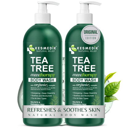 Tea Tree Body Wash MaxTherapy with 100% Tea Tree Oil for Skin, 2-Pack KESMEDIK