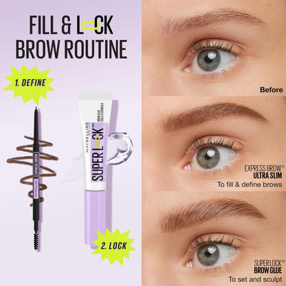 Maybelline Super Lock Brow Glue Eyebrow Gel, Lightweight Brow Gel For Up To 24HR Hold, Clear, 1 Count MAYBELLINE
