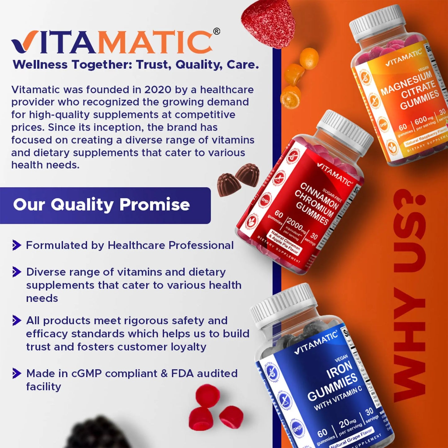 Vitamatic Vitamin B Complex Gummies with Vitamin C & Inositol - Natural Strawberry Flavor - 60 Gummies (1 Bottle) Vitamatic
