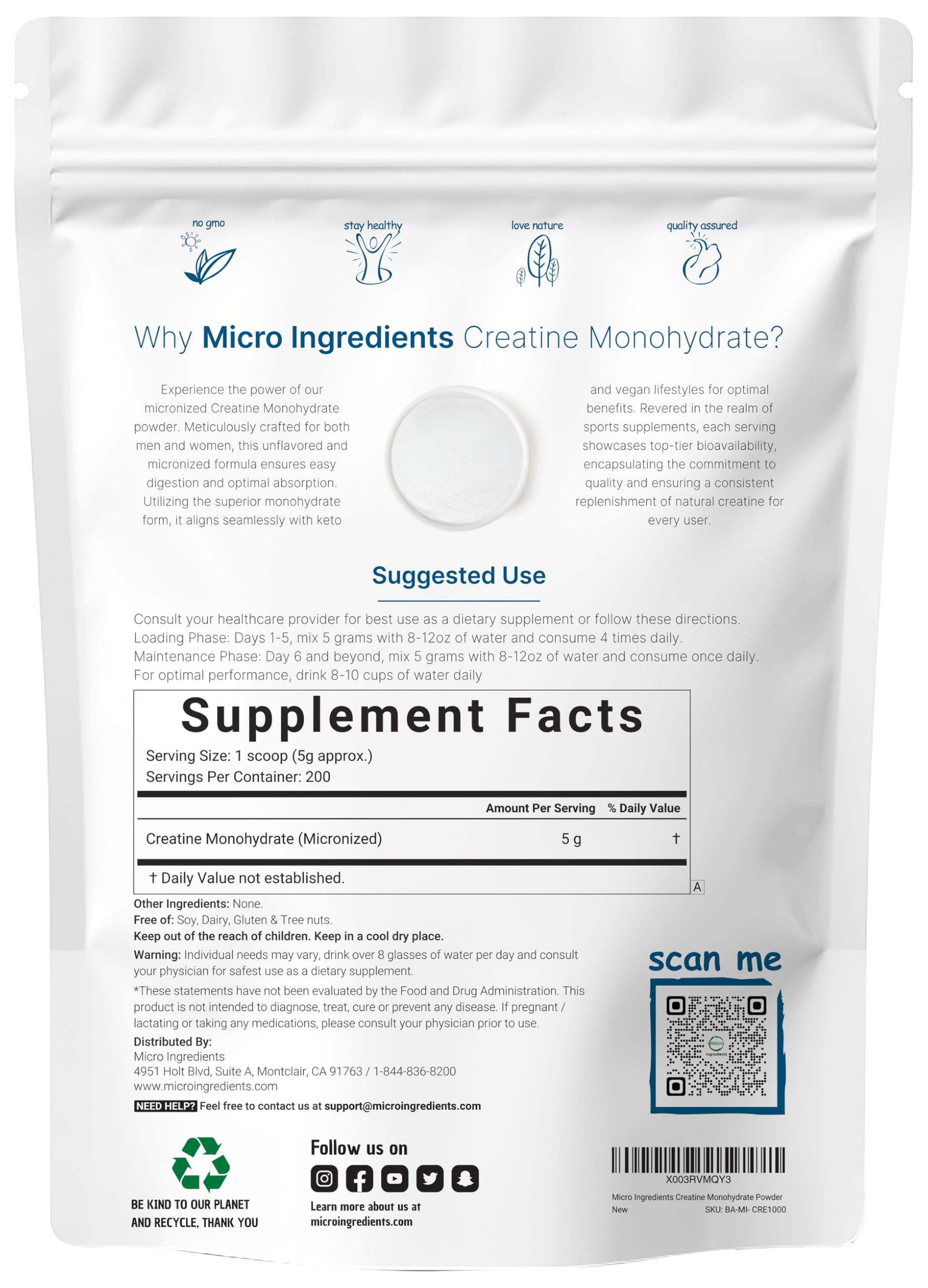 Creatine Monohydrate Powder 1 kg (2.2 Lbs), 5000mg Per Serv, Micronized Creatine Powder, Unflavored, Pure, No Filler, Keto & Vegan Friendly, Easy Dissolve Pre Workout Creatine for Women and Men Micro Ingredients buy australia supplements