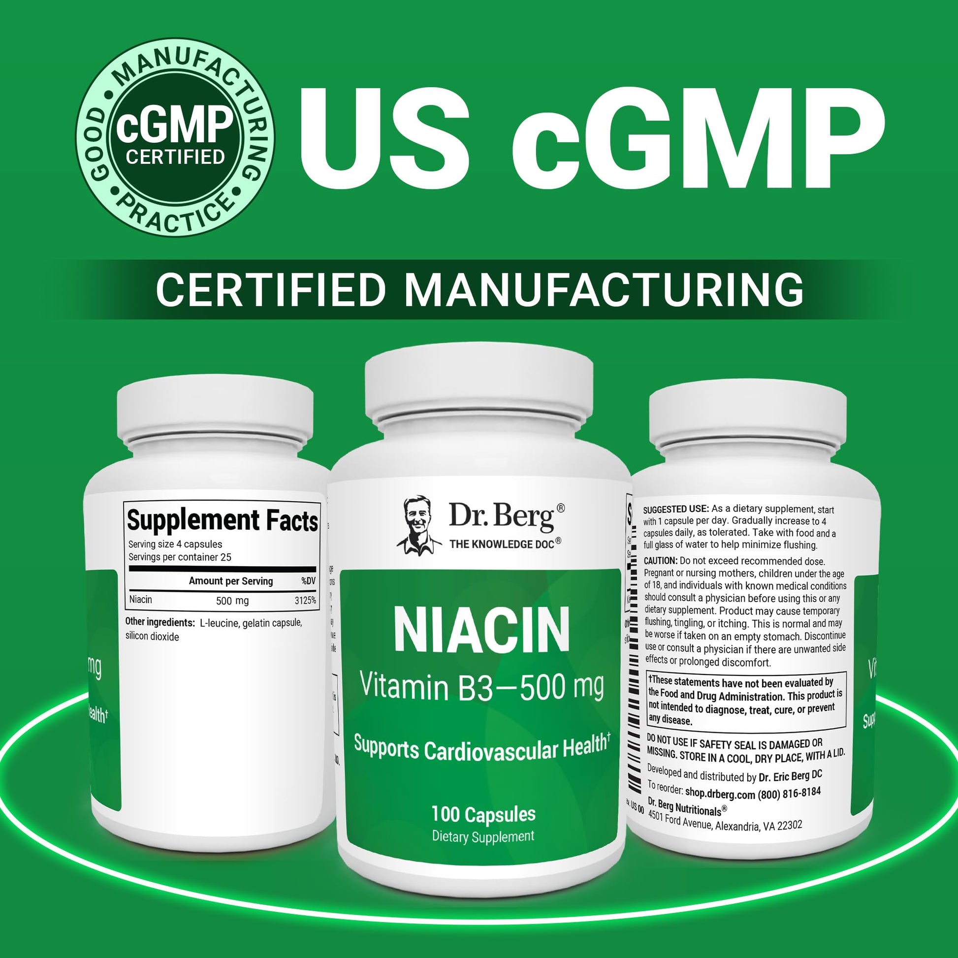Dr. Berg Highly-Potent Niacin 500 mg – Now Only 125 mg per Capsule for Niacin Flush Tolerance Building – Gradually Increase to 500mg a Day – Vitamin B3 for Heart, Brain & Energy Support – 100 Capsules Dr. Berg Nutritionals buy australia supplements