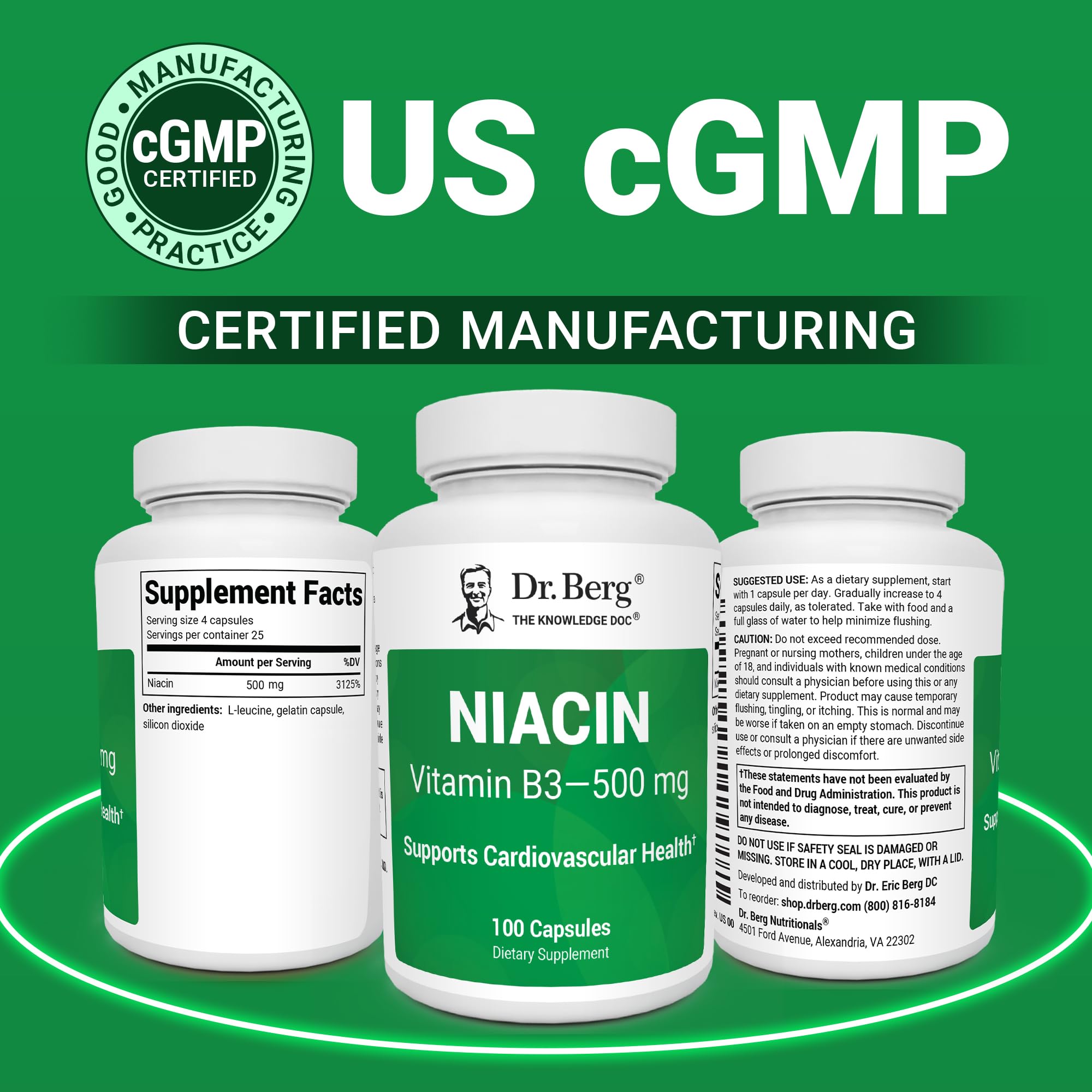Dr. Berg Highly-Potent Niacin 500 mg – Now Only 125 mg per Capsule for Niacin Flush Tolerance Building – Gradually Increase to 500mg a Day – Vitamin B3 for Heart, Brain & Energy Support – 100 Capsules Dr. Berg Nutritionals buy australia supplements