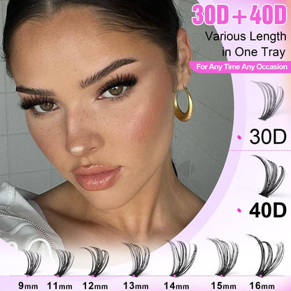 Pawotence Lash Extension Kit DIY 280pcs Lash Clusters Eyelash Extension Kit, 9-16mm 30D 40D Individual Lashes Kit with Lash Bond and Seal, Lash Tweezers for Self Use (30D&40D, 0.07D, 9-16mm, Kit) Pawotence