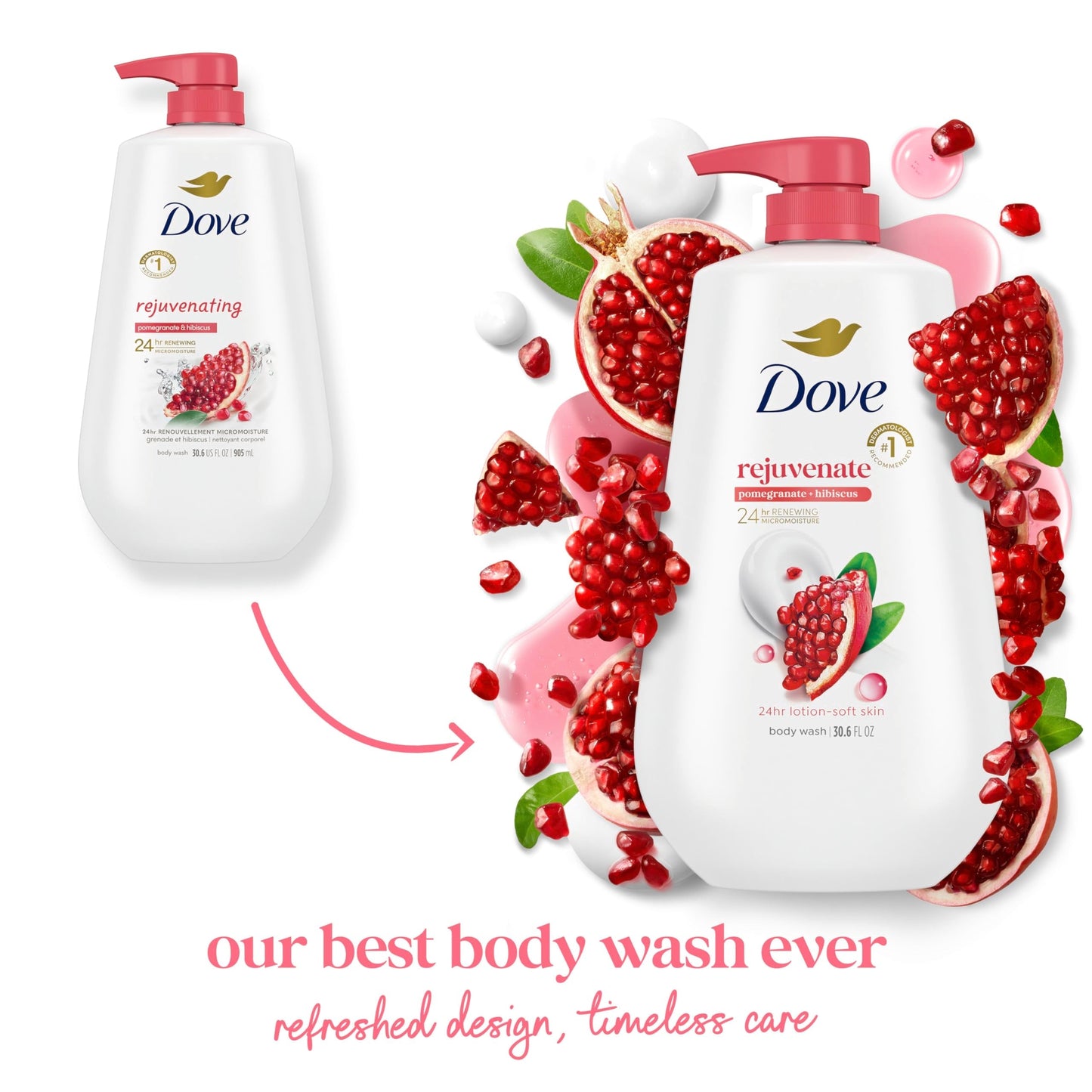 Dove Body Wash with Pump Rejuvenate Pomegranate & Hibiscus for 24hr Lotion-Soft Skin Moisturizing Skin Cleanser Dove