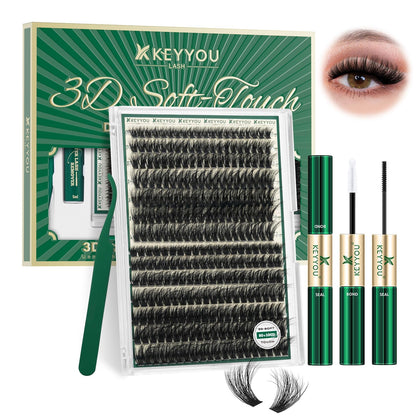 KEYYOU 3D Volume Lash Clusters Kit 80D100D with Tools DIY at Home KEYYOU
