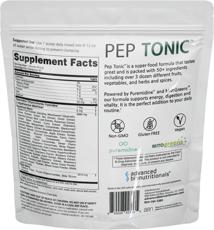 Advanced Bionutritionals Pep Tonic Powdered Superfood Formula 50 Fruits, Vegetables, Herbs, and Superfoods - Vegan, Vegetarian - 9.84 OZ - 279 g Advanced Bionutritionals