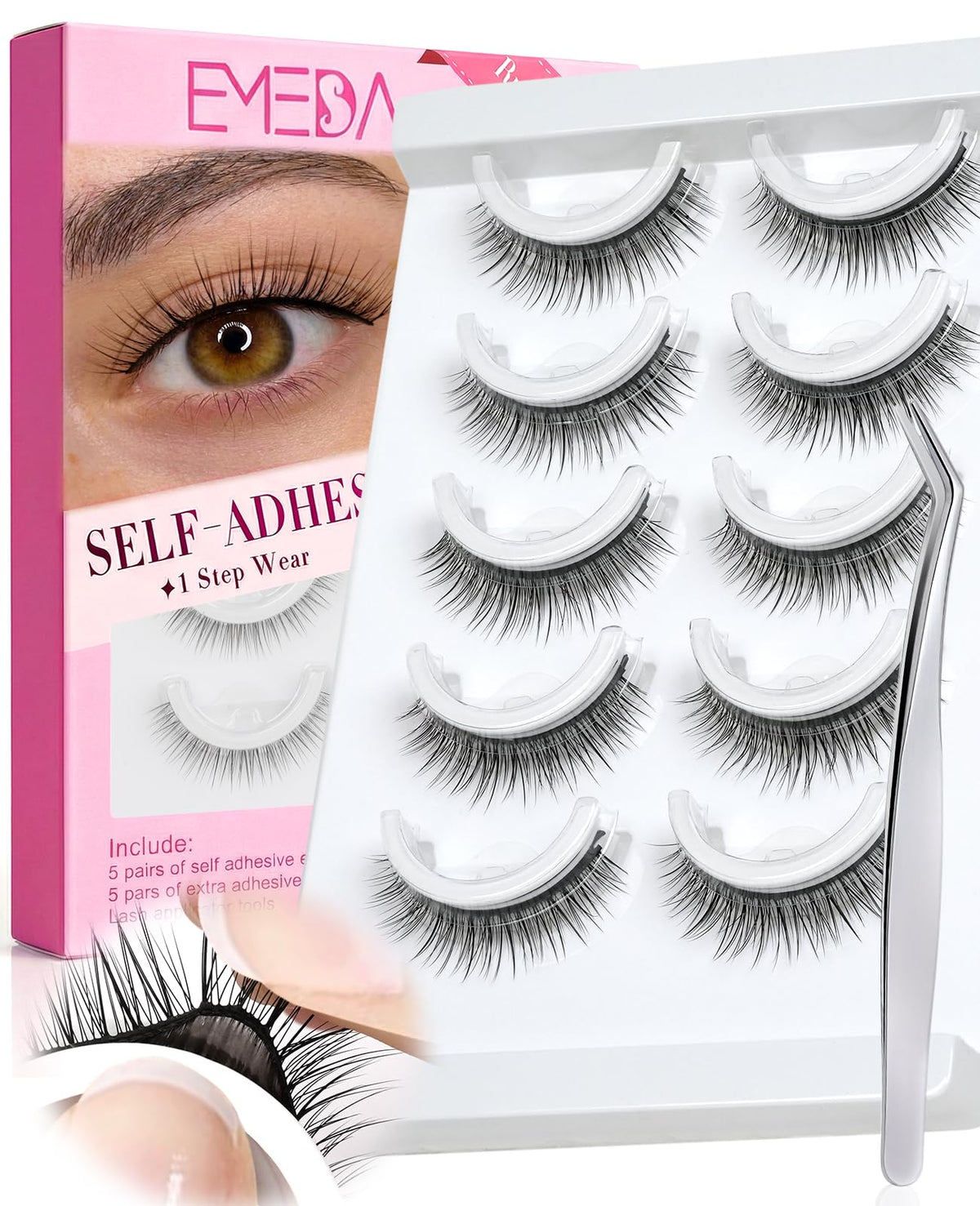 EMEDA Self Adhesive Eyelashes Natural Look No Glue Eyelashes EMEDA