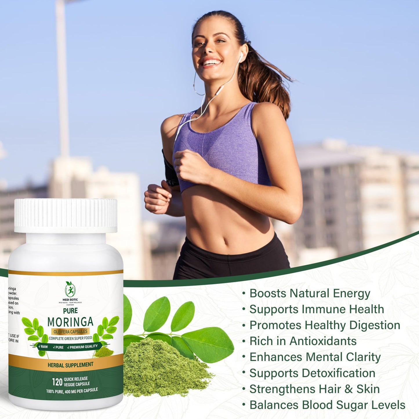 Moringa Capsules, Moringa Pure Capsules For Energy, Immune Support, Gut Health & Powerful Green Superfood, Rich In Antioxidants, Essential Vitamins & Amino Acids MEDI BOTIC