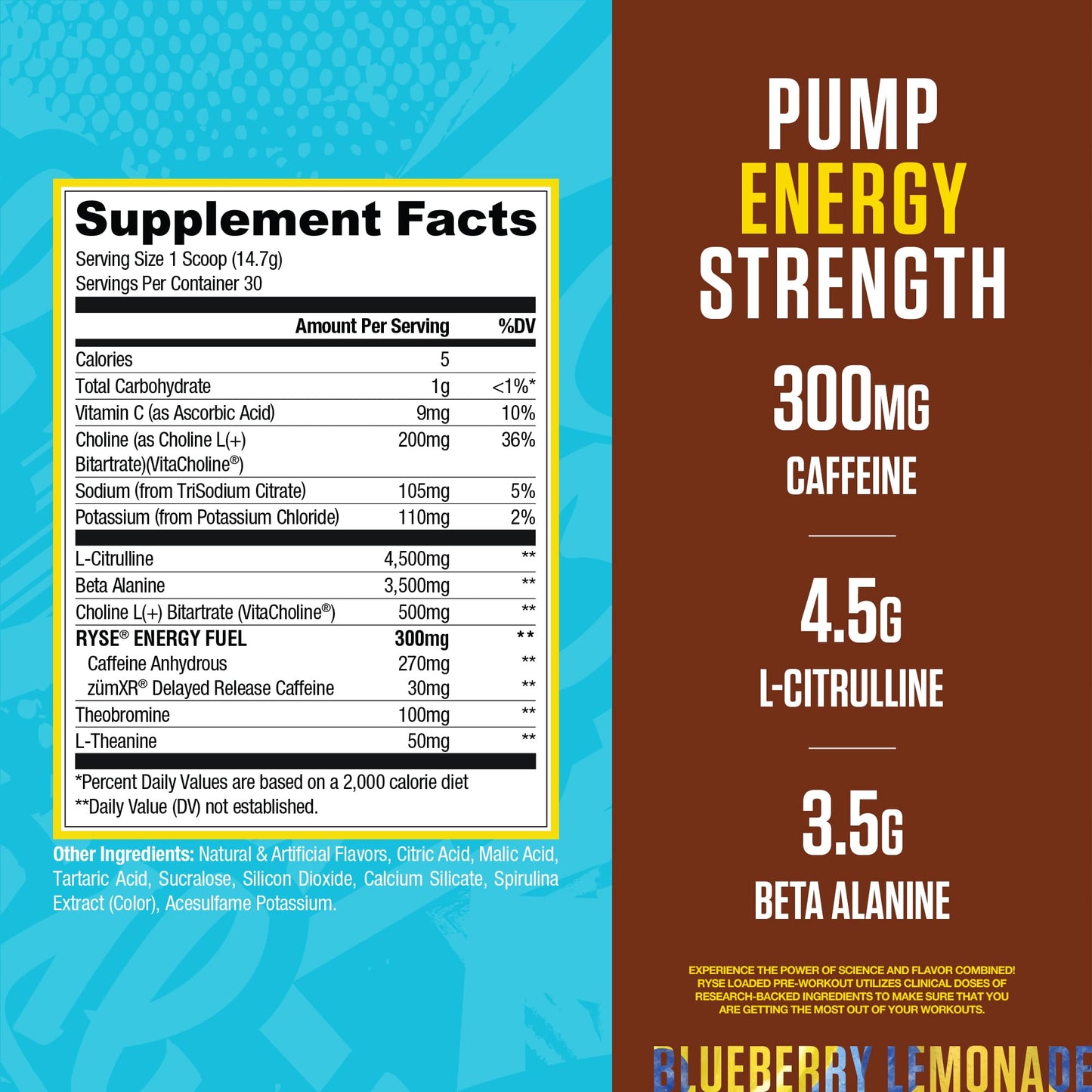 RYSE Loaded Pre Workout Powder - Strawberry Squeeze - Daily Pre-Workout for Men & Women with 390mg Caffeine, Beta Alanine, and Citrulline for Pump, Focus, and Energy - 30 Servings