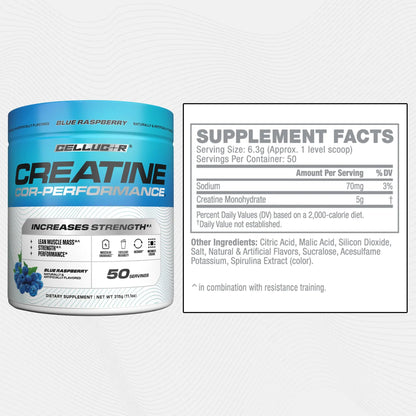 Cellucor Creatine Powder, Blue Raspberry Flavor - Increases Strength, Lean Muscle Mass & Endurance, Micronized Creatine for Fast Absorption Cellucor