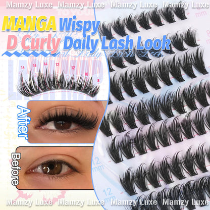 Manga Lash Clusters With Spikes Wispy Eyelashes Natural Cluster Eyelash Extensions 300Pcs False Lashes Clusters D-Curly 8-16MM Individual Lashes Extension DIY Waterproof Daily Anime Eye Lash Clusters Mamzy Luxe