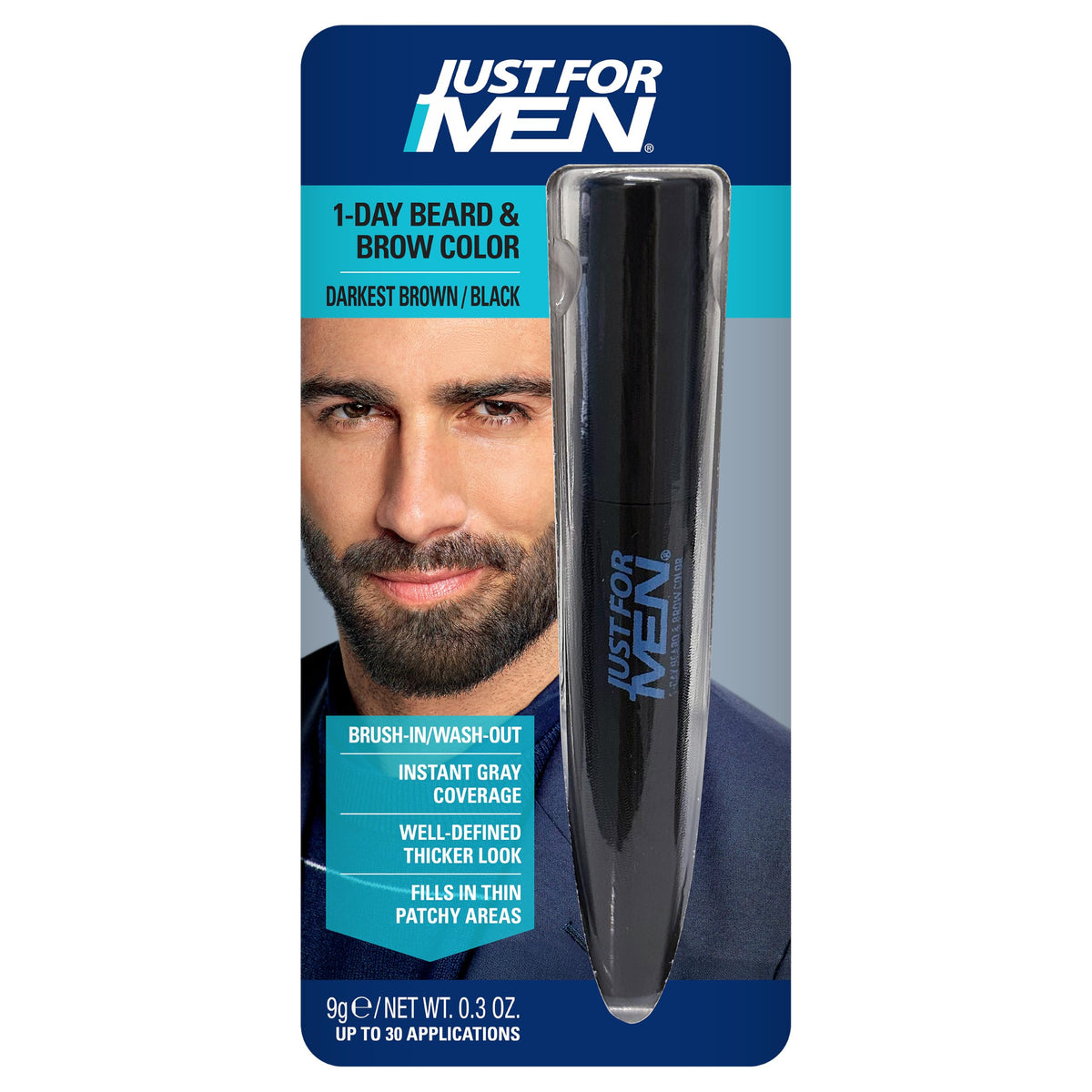 JUST FOR MEN 1-Day Beard & Brow Color, Temporary Color, Darkest Brown/Black Just for Men