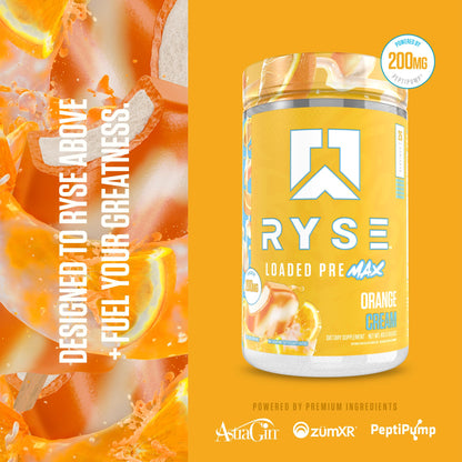 Ryse Loaded Pre Max Pre Workout Powder - Orange Cream - 300mg Dual-Phase Caffeine for Sustained Energy for Men & Women - L-Citrulline, PeptiPump & Alpha-GPC for Power, Pumps & Focus - 25 Servings