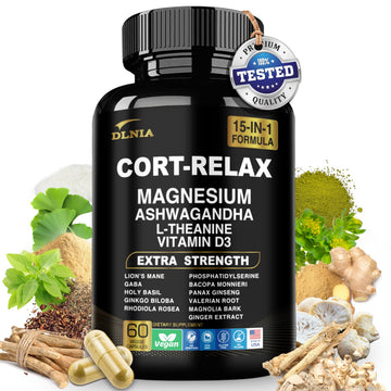 DLNIA Super Calm Cortisol Supplement with Magnesium Glycinate, Ashwagandha KSM-66, L-Theanine, Phosphatidylserine, Ginkgo Biloba & Lions Mane for Calm, Focus, Mental Clarity, Relaxation, Sleep, Energy DLNIA buy australia supplements