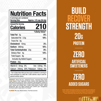 RYSE Loaded Protein Pancake & Waffle Mix - Buttermilk - Naturally Sweetened Breakfast with 21g Protein, 3g MCTs and 2g Fiber - No Added Sugar - High Protein Snack for Clean Energy - 6 Servings