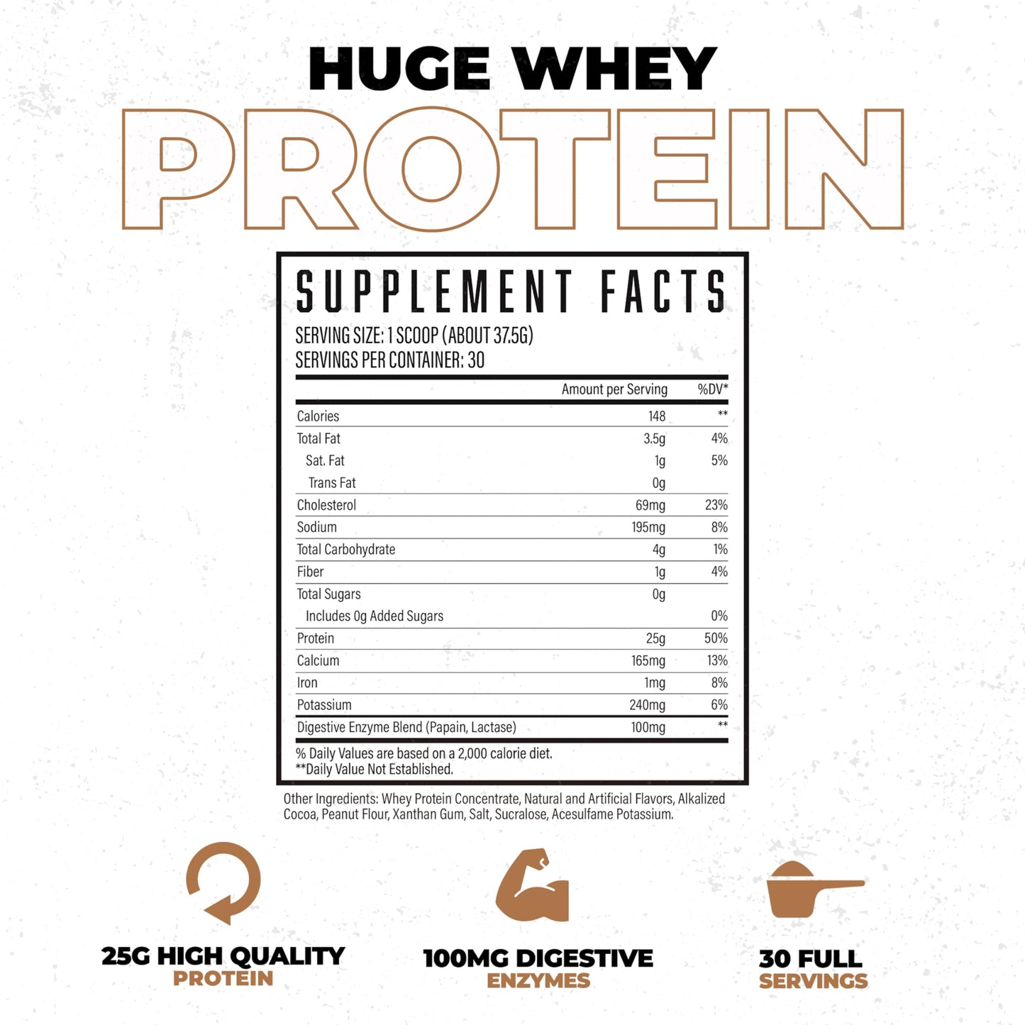 Huge Whey, Protein Powder for Muscle Gain, 25g Protein, 12g EAAs, Supports Muscle Growth, Performance & Recovery (Chocolate Brownie, 30 Servings)