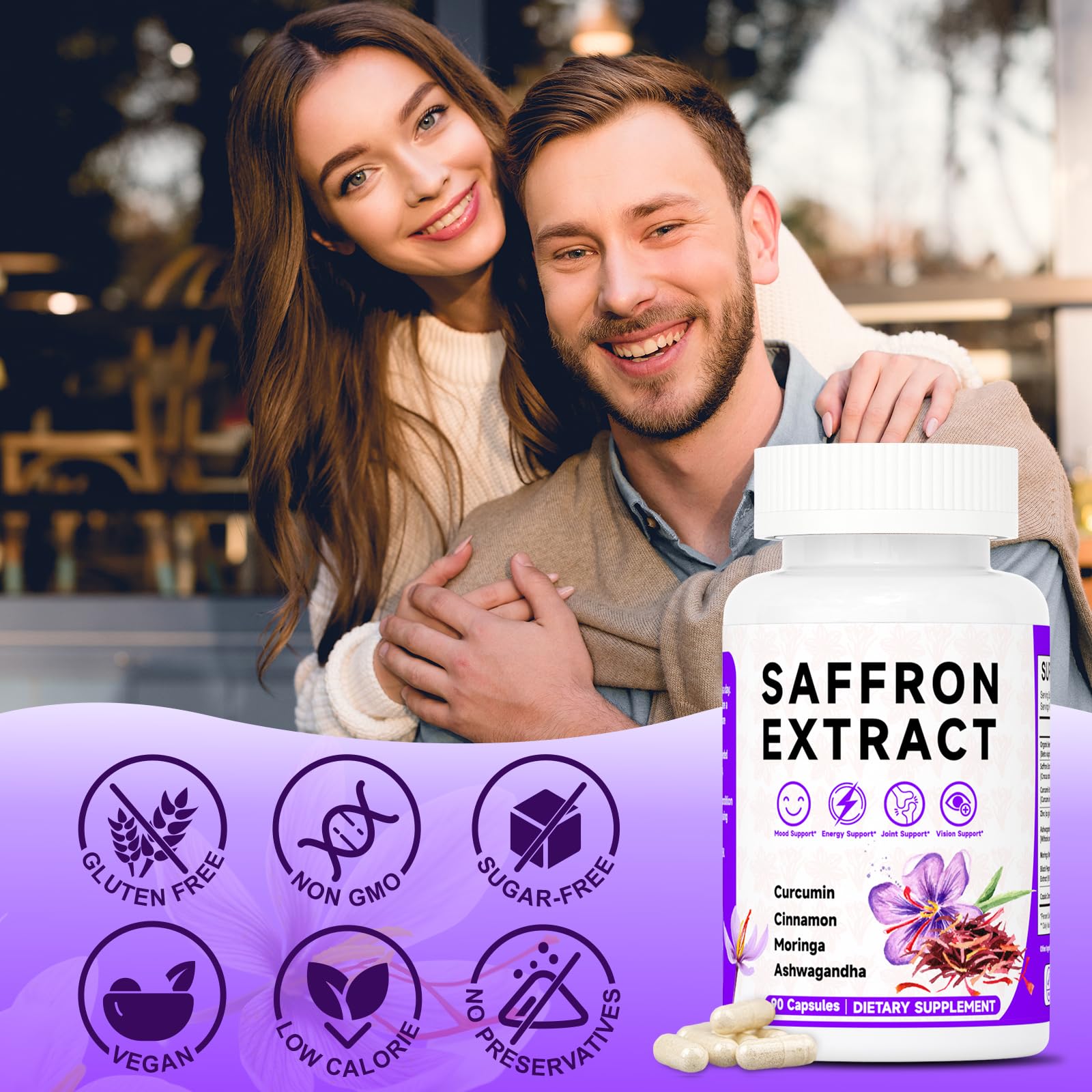 Happy Saffron Supplements, 100mg Saffron Extract, Saffron Blend with Turmeric & Ashwagandha, Supports Mood, Focus, and Energy Boost, 90 Capsules Mosslly buy australia supplements