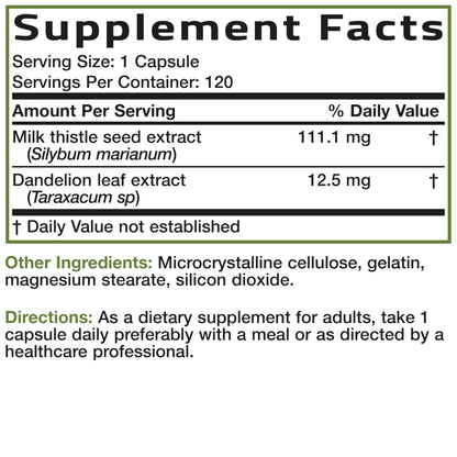 Bronson Milk Thistle Silymarin Marianum & Dandelion Extract Liver Health Support, Antioxidant Support, Detox, 120 Capsules Bronson