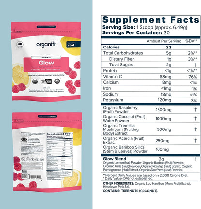 Organifi Glow - Vegan Collagen Powder for Women - Organic Flavored Water Ingredient, 30 Servings Gsupps Australia